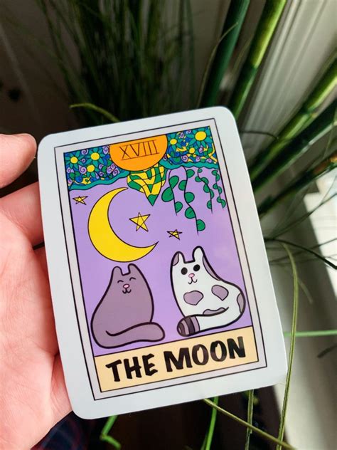 Cat Tarot Card Sticker The Moon Classic Tarot Card Major Arcana