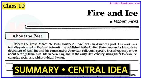 Fire And Ice Summary Central Idea Poetic Devices And Theme Class 10 English