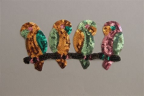 Parrots Sequined Applique Patch Paillette Patch Sequins Birds Patch