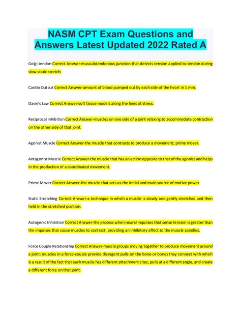Answers To Nasm Cpt Exam Nasm Cpt Final Exam Study Guide Que