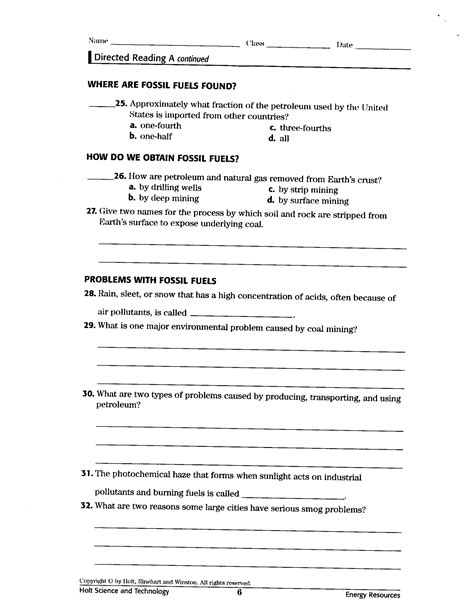 Fossil Fuels Worksheet 5th Grade