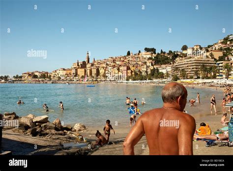 Beach Scene Menton French Riviera Provence Alpes Cote D Azur France