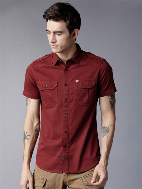 Buy Locomotive Maroon Slim Fit Solid Casual Shirt For Men Online At Rs