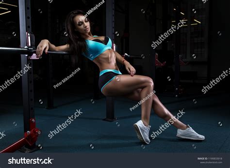 Sexy Fitness Brunette Woman Posing Dark Stock Photo 1190833918 Shutterstock