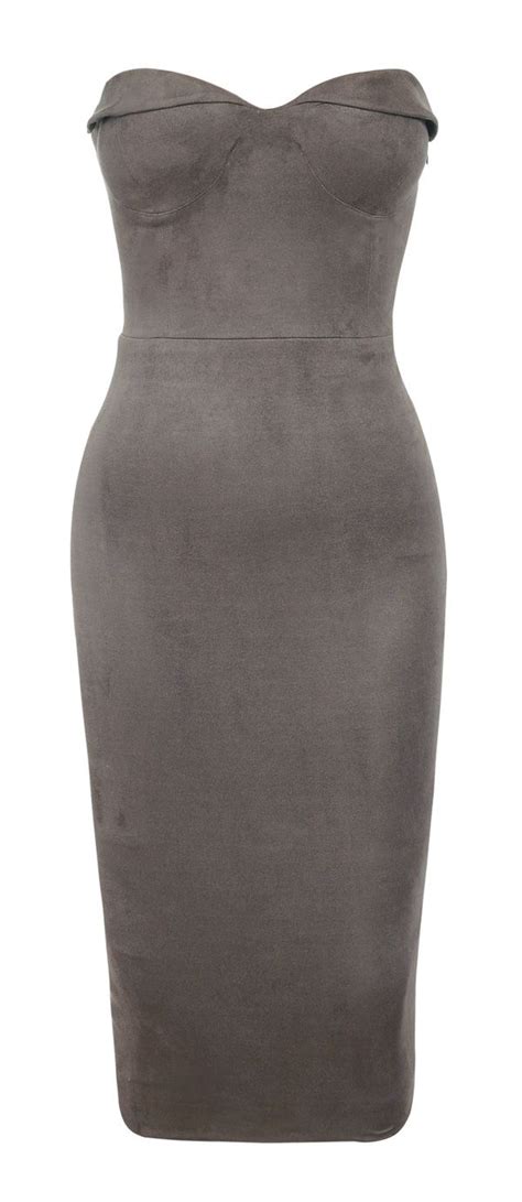 Clothing Bodycon Dresses Pia Taupe Suedette Strapless Bodycon