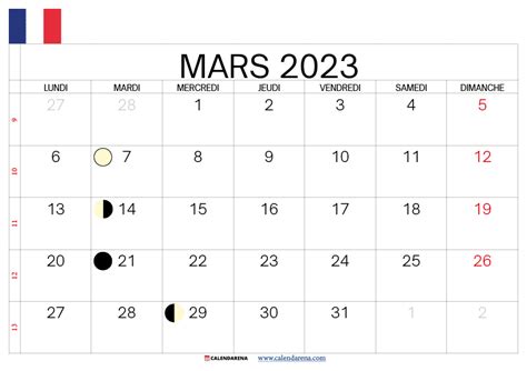 Calendrier Mars 2023 à Imprimer France Pdf