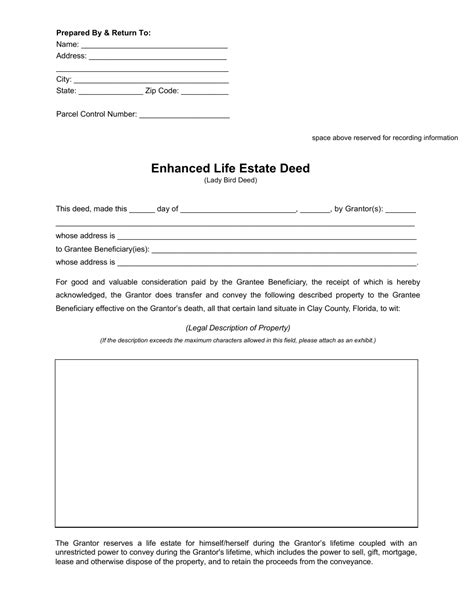 Clay County Florida Enhanced Life Estate Deed Lady Bird Deed Fill Out Sign Online And