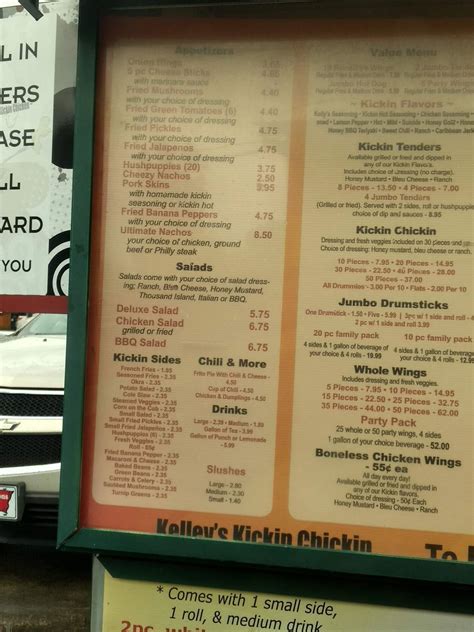 Menu At Kelleys Kickin Chicken Restaurant West Memphis