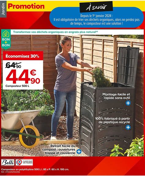 Promo Composteur En Polyethylène 500 L L 80 X P 60 X H 100 Cm chez