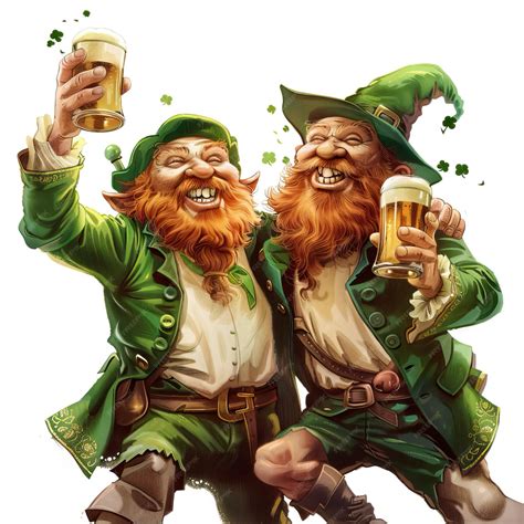 Premium Vector | Two animated leprechauns clashing glasses of beer togethe