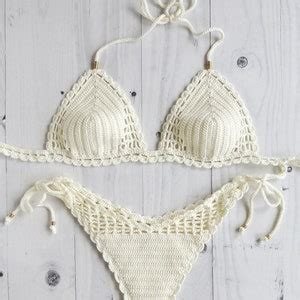 White Crochet Bikini Brazilian Tanga Bikini Set Cheeky Crochet