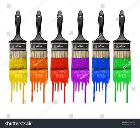 Paintbrushes With Dripping Paint Of Different Colors Isolated Over