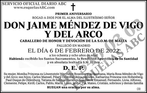 Jaime Méndez de Vigo y del Arco ESQUELAS ABC