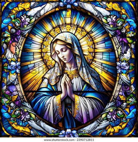 Virgin Mary Catholic Stained Glass AI-generated image 2390712811 ...