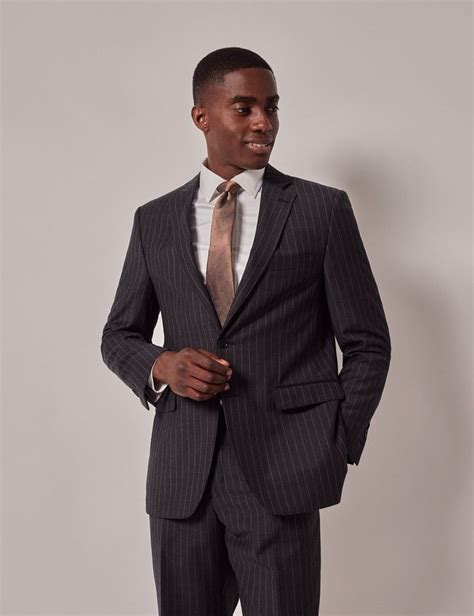 Mens Charcoal Chalk Stripe Classic Suit Hawes And Curtis