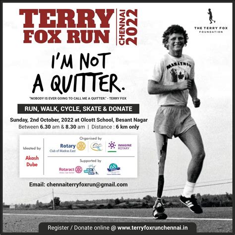 You Too Can Run Terry Fox Run Chennai Registration 2nd October 2022