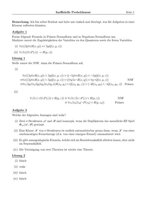 Probeklausur Wintersemester 2017 2018 Fragen Und Antworten