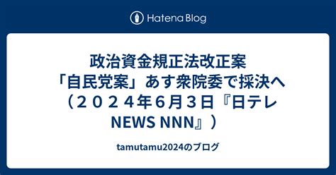 政治資金規正法改正案「自民党案」あす衆院委で採決へ（2024年6月3日『日テレnews Nnn』） Tamutamu2024のブログ