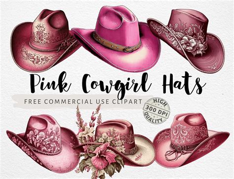 Pink Cowgirl Hat Clipart Bundle Png Old Wild West Commercial Etsy