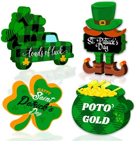 Sztzpw 4pcs Saint Patricks Day Decorations Wooden Shamrocks Table Signs Double