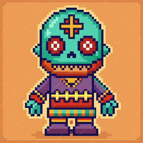 Colorful Pixel Art Zombie Character Retro Game Design Illustration Premium Ai Generated Vector