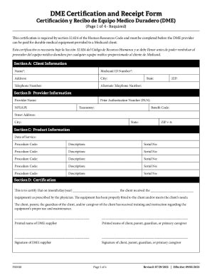 Tx Dme Certification And Receipt Form Fill Online Printable