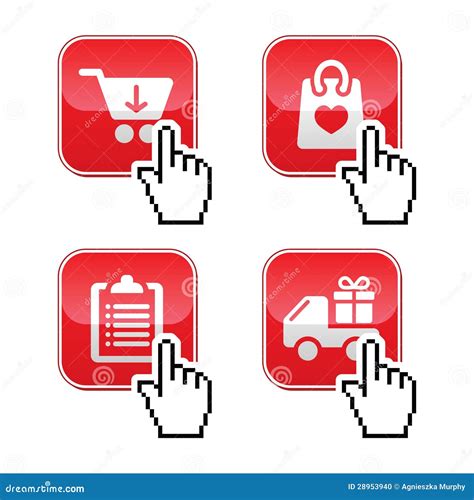 Shopping Buttons Set With Cursor Hand Icon Stock Illustration