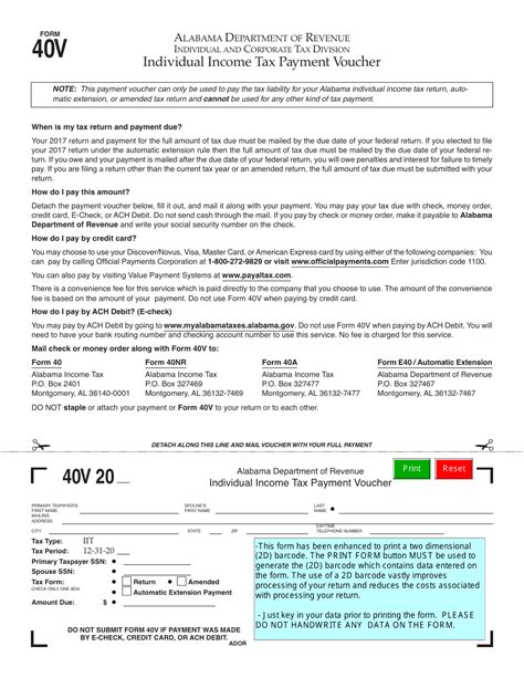 Alabama Fillable Form 40v Printable Forms Free Online