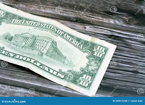 The Reverse Side Of Old 10 Ten American Dollars Bill Banknote Series