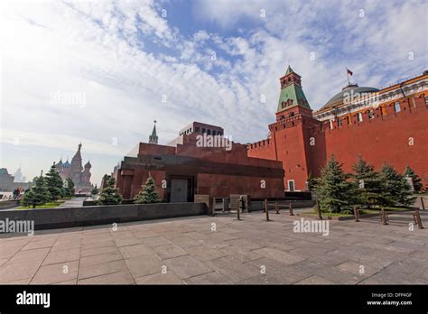 Lenin Mausoleum And Kremlin S Tower At Red Square In Moscow Russia