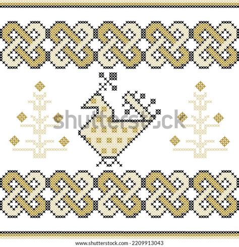 Seamless Ukrainian Folk Patterns Crossstitch Imitation Stock Vector