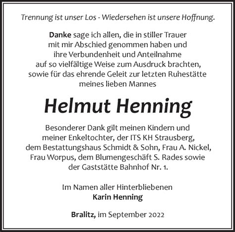 Traueranzeigen von Helmut Henning Märkische Onlinezeitung Trauerportal