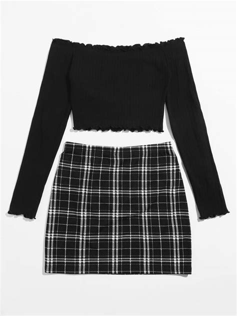 Shein Privé Off Shoulder Tee And Tartan Skirt Set For Sale Australia