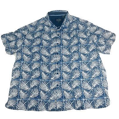 Nat Nast Hawaiian Silk Shirt Men Xl Blue Aztec Palm Tree Button Up