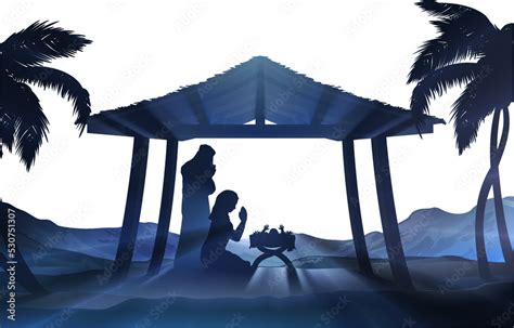 Manger Nativity Christmas Scene Stock Illustration | Adobe Stock