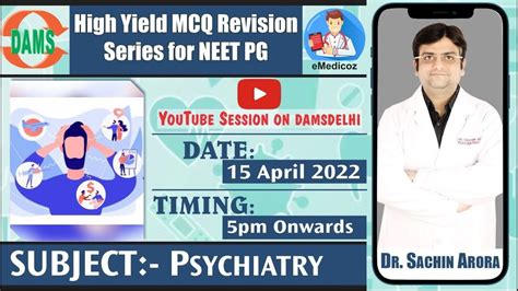 Psychiatry High Yield Mcq Revision Series For Neet Pg Dr Sachin