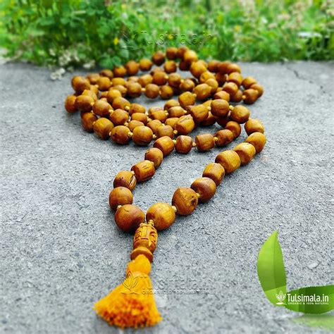 Golden Tulsi Japa Mala Beads With One Radha Carved Guru Bead Mm