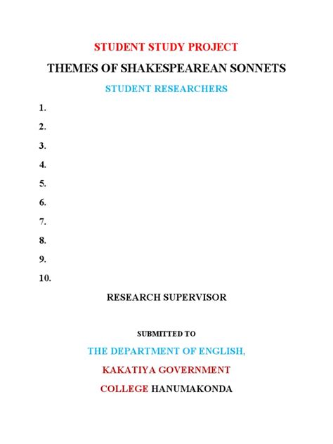 Themes of Shakespearean Sonnets | PDF | Shakespeare's Sonnets | Stanzaic Form