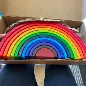 Pcs Large Wooden Rainbow Stacker Waldorf Montessori Etsy Wooden