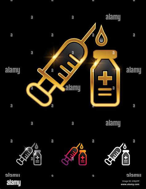 A Vector Illustration Set Of Golden Medical Device Syringe Vector Sign