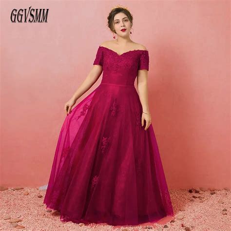 Fashion Burgundy Plus Size Long Evening Dresses 2019 Evening Party