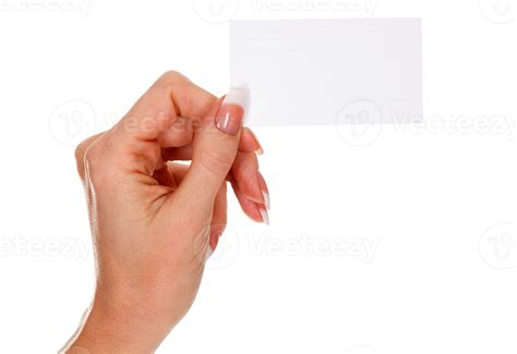 Female Hand Holding A Blank Business Card Isolated 22129884 Png