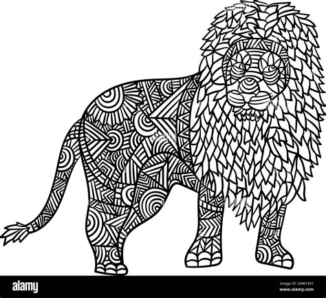 Pages De Coloriage De Lion Mandala Pour Adultes Image Vectorielle Stock