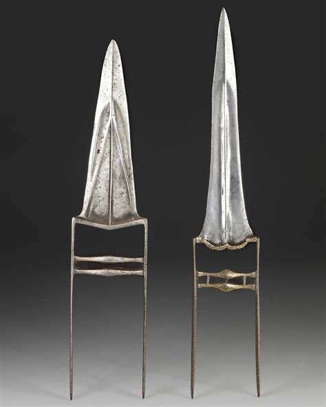 TWO KOFTGARI STEEL PUSH DAGGERS KATAR NORTH INDIA 18TH CENTURY