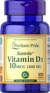 Vitamin D3 Puritans Pride 10 Mcg 400 IU 100 Tab