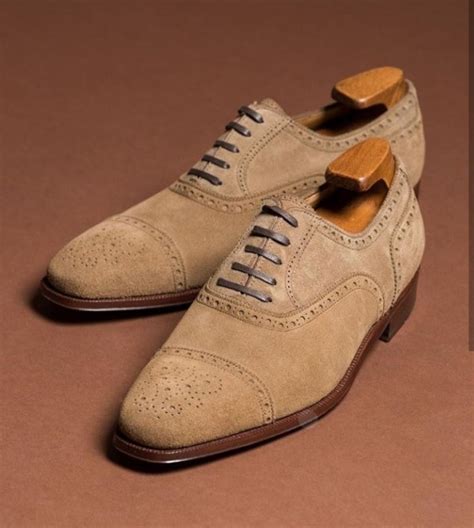 Handmade Mens Beige Color Suede Cap Toe Brogue Lace Up Dress Shoes On Storenvy