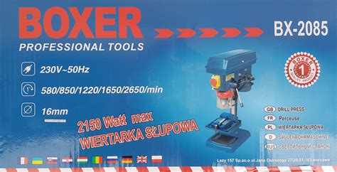 Wiertarka Stołowa Kolumnowa BOXER Moc 1850W Professional Tools Rawa