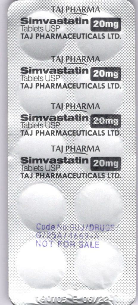 Simvastatin Tablets Usp 20mg Taj Pharma Taj Generics Pharmaceuticals