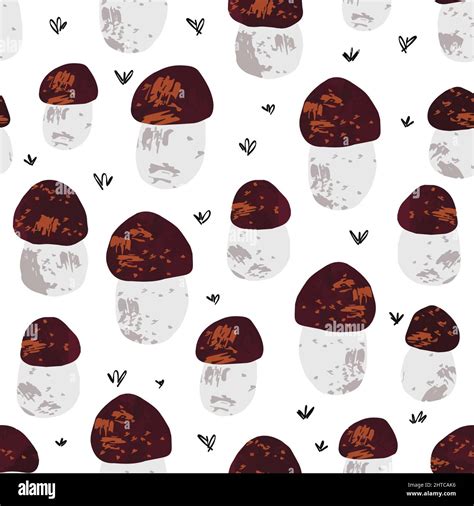 Porcini Mushroom Seamless Vector Background Repeating Pattern With