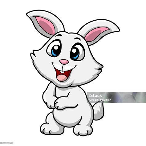 Cute White Rabbit Cartoon Standing Stock Illustration Download Image